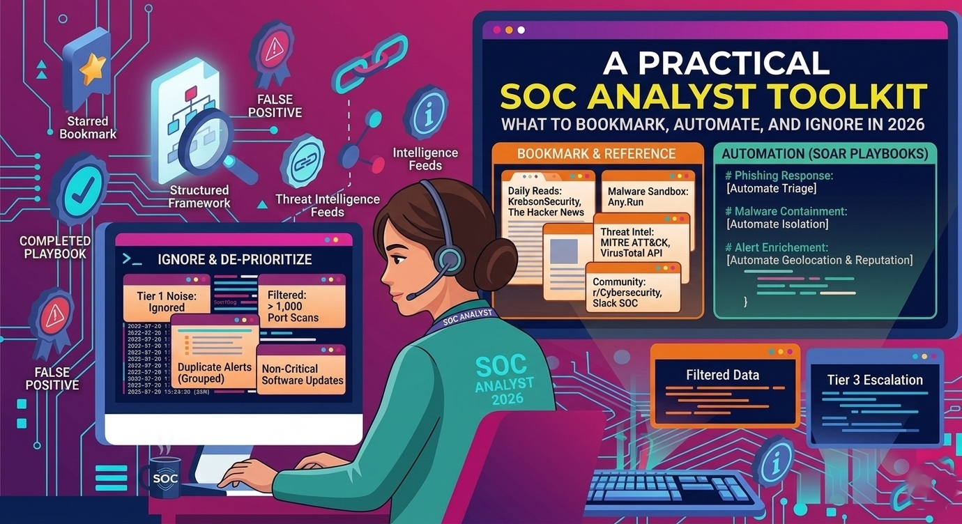 A Practical SOC Analyst Toolkit: What to Bookmark, Automate, and Ignore in 2026