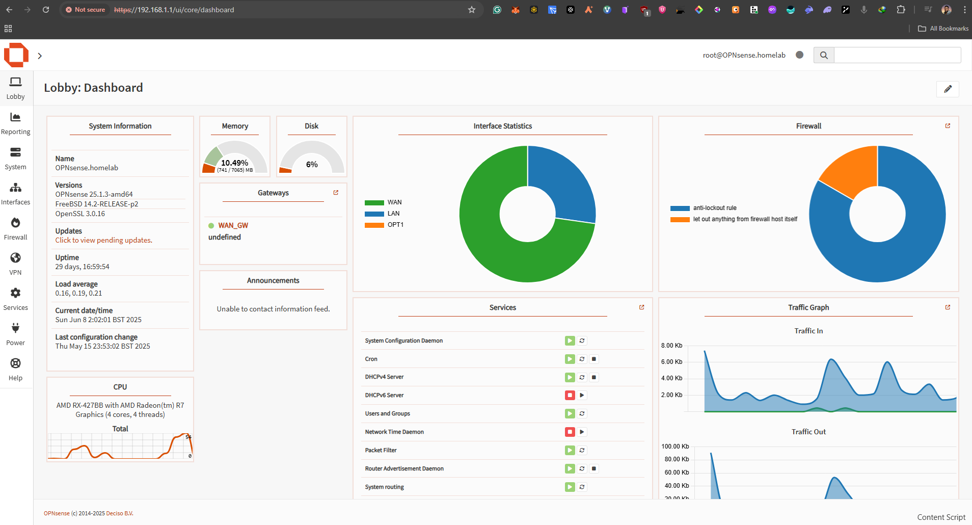 OPNSense Firewall Dashboard